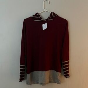 Striped Maroon and Gray Hoodie